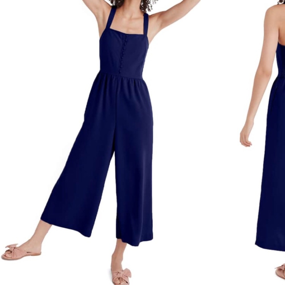 Madewell smocked button front crop jumpsuit